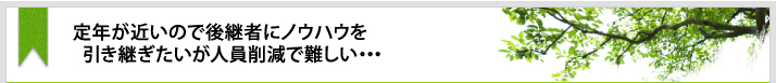 定年が近いので後継者にノウハウを引き継ぎたいが人員削減で難しい・・・